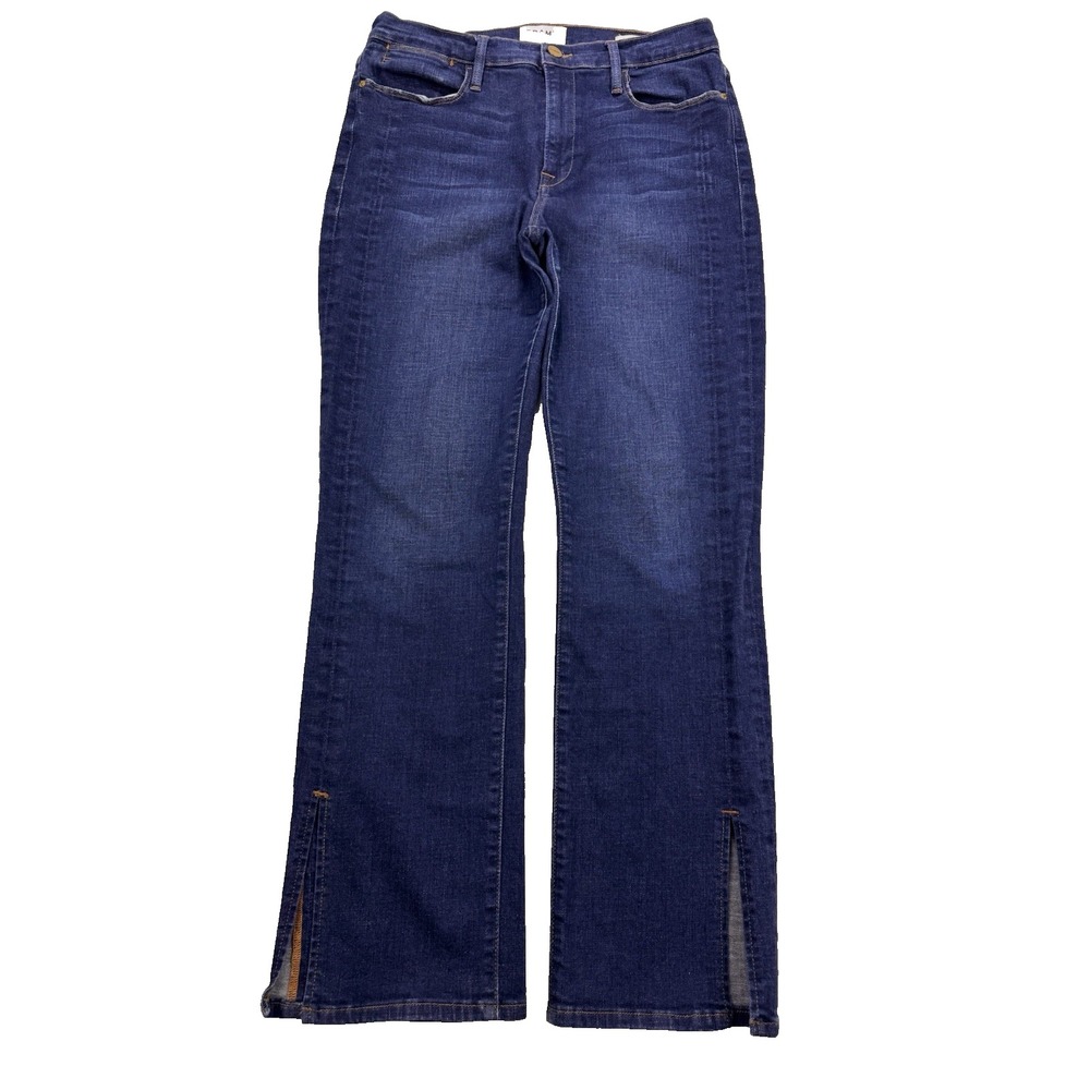 Frame Jeans Women 29x29 Blue Le High Straight Split Hem Whiskered Denim USA‎